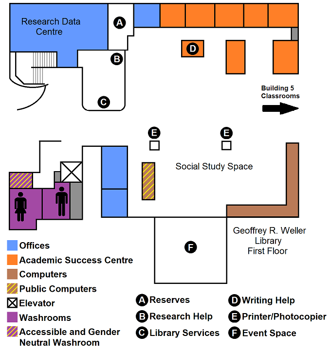 Map of the library's first floor.