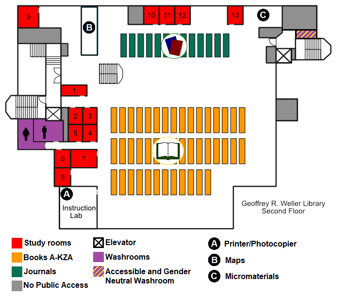 Map of the library's second floor.